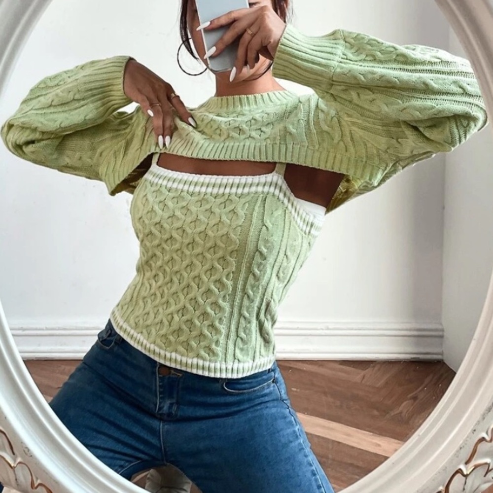 Cable Knit Crop Sweater Set